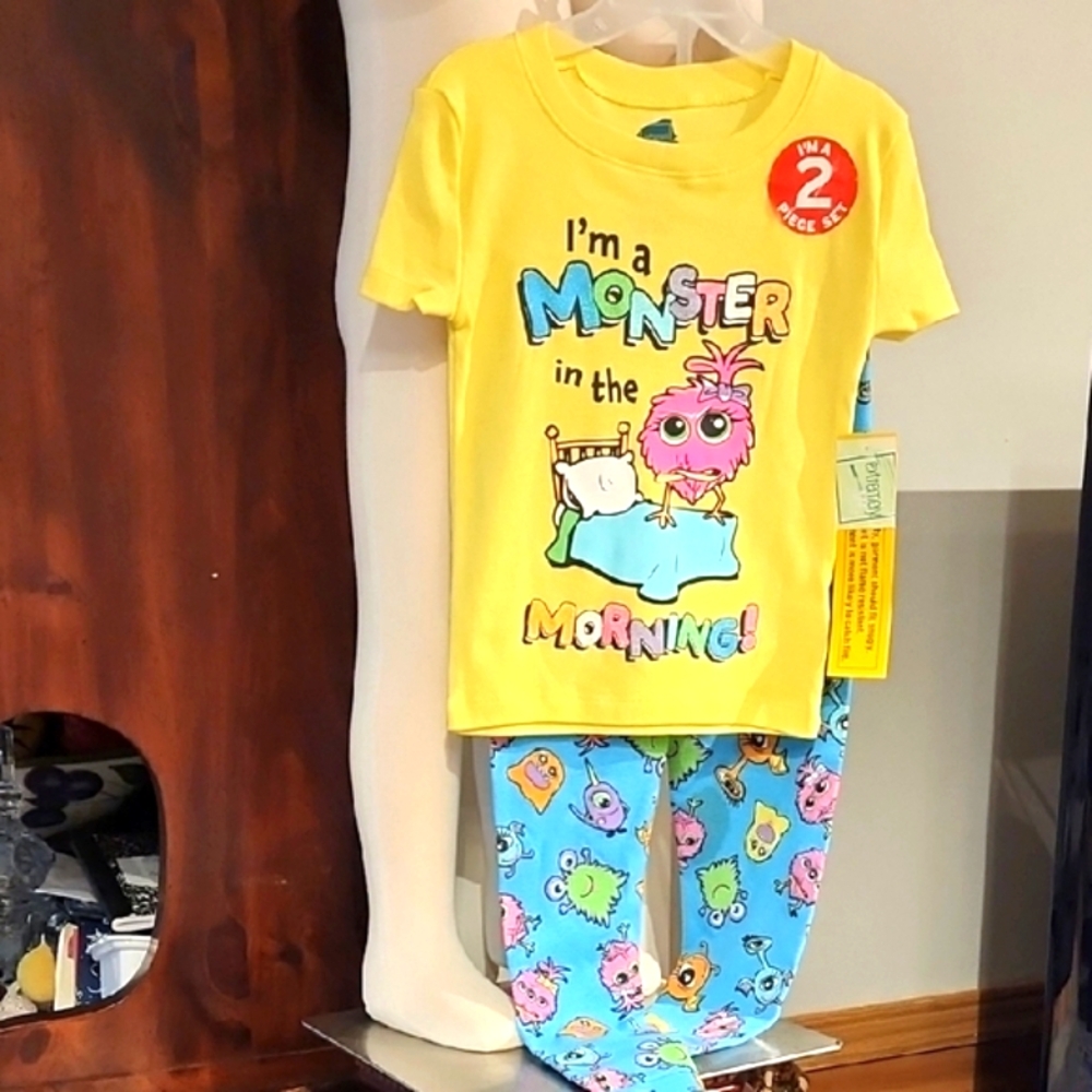 Colorful Monster Kids Pajama Set - Yellow and Blue